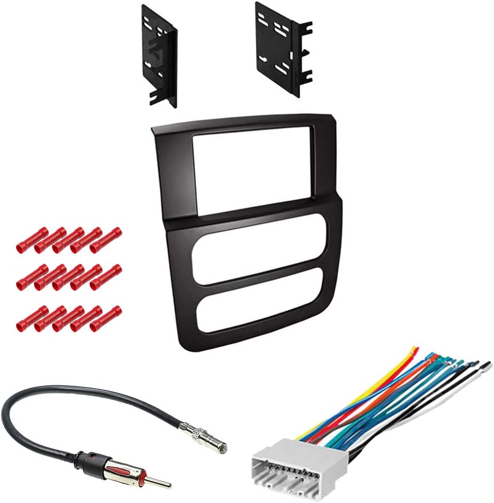 KIT761 Bundle with Car Stereo Installation Kit for Dodge Ram Truck 2002 – 2005 in Dash Mounting Kit, Harness, Antenna for Double Din Radio Receiver (4 Item)
