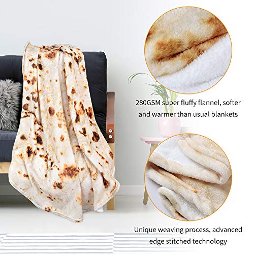 LetsFunny Burrito Tortilla Human Blanket, Burrito Wrap Novelty Blanket Tortilla Towel for Adults/Kids, Giant Round Beach Towel/Throw Blanket/Picnic Blanket (Yellow 7, 80.00)