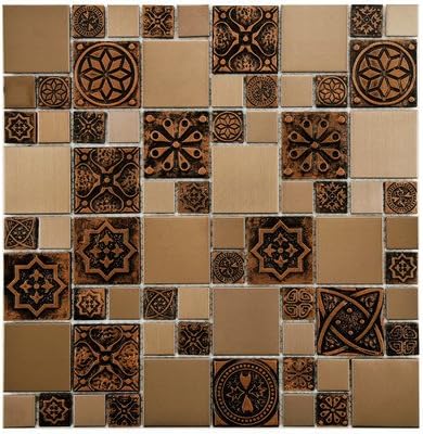 Metallic Random Sized Resin and Metal Porcelain Smooth Mosaic in Copper