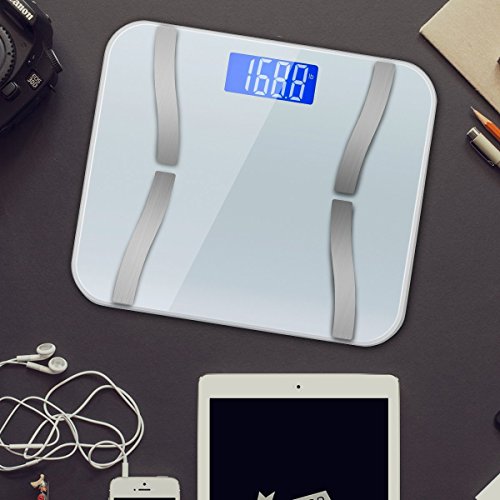 Yahey Body Weight Scales,Digital Bathroom Scales,Large Backlit Display High Accuracy Ultra Thin Tempered Glass with Unit kg/lb/st, Weight Capacity 400 Pounds,Best Christmas Gifts