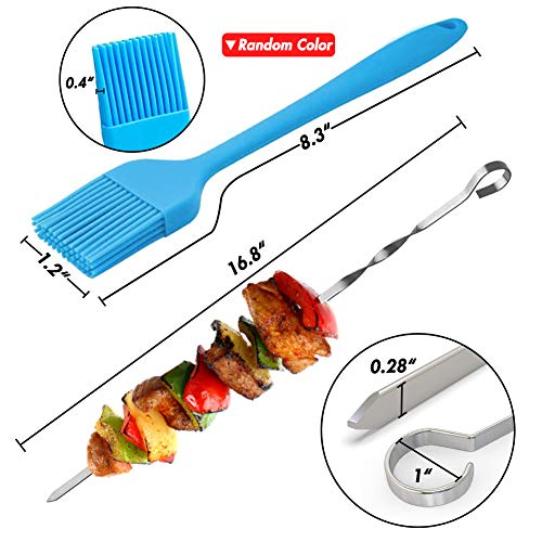 BigOtters Barbecue Skewer, 10PCS Flat Stainless Steel Sticks 16.8 inches Needle Sticks with Holder and 2 PCS Basting Brush for BBQ Baking Kitchen Outings Cooking Tools