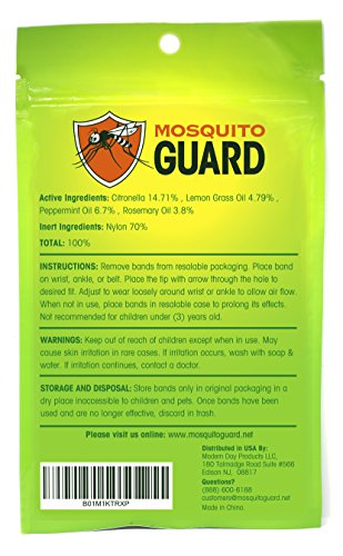 Mosquito Guard Repellent Bands/Bracelets (10 Pack) Made with Natural Plant Based Ingredients - Citronella, Lemongrass Oil. DEET FREE