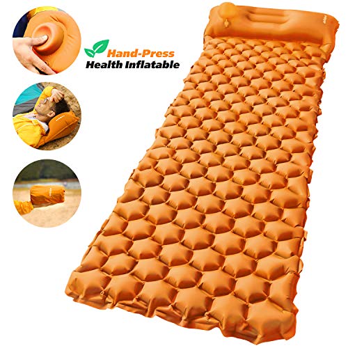 AirExpect Camping Sleeping Pad with Built-in Pump Upgraded Inflatable Camping Mat with Pillow for Backpacking, Traveling, Hiking, Durable Waterproof Air Mattress Compact Ultralight Hiking Pad
