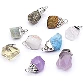 LHJ 12 Pcs Natural Stone Pendants Random Irregular Shape Raw Healing Crystal Agate Charms for Jewelry Making Necklace Gift