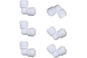 EZRODI 6 Pack White Plastic Push-To-Connect 90-Degree Elbow Fitting (5/16 in. O.D. x 5/16 in. O.D., Union Elbow Connector)