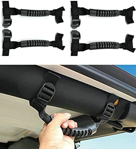 POMAR 4 Pieces Roll Bar Grab Handles Grip Handle Grabbar for Jeep Wrangler JK 2/4 Doors1995-2017 (Black)