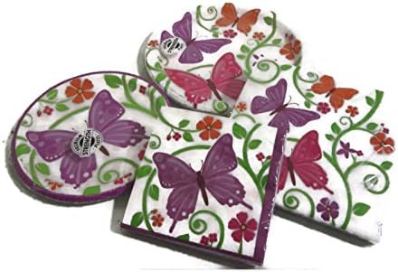Aflutter Butterfly Theme Dessert and Lunch Plates, and Lunch and Beverage Napkins Bundle - High Quality Creative Converting Paper Goods