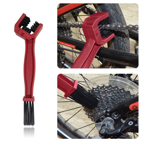 LEBOLIKE Durable Motorcycle & Bike Chain & Gears Maintenance Cleaning Brush Cleaner Tools - (Red)
