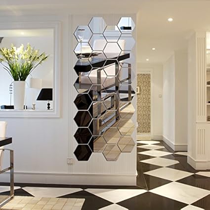 Wall Art Honana Dx Y5 12pcs Cute Silver Diy Sexangle Mirror Wall Stickers Home Wall Bedroom Office Decor Sexangle Mirror Wall Stickers