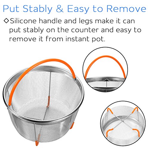 Bastwe Steamer Basket for Instant Pot Accessories 6.5 QT, 304 18/8 Stainless Steel Egg Basket Mesh Strainer with Silicone Handle, Fits for 5/6/8 QT Instant Pot or Other Pressure Cooker - Thumbnail 3