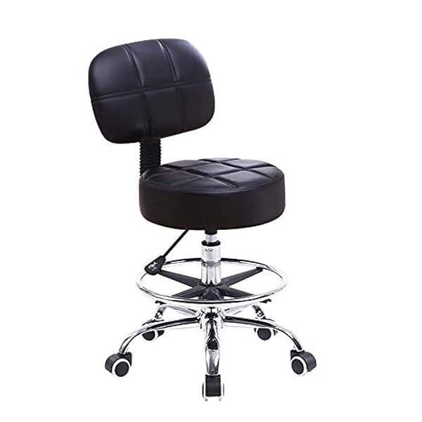 KKTONER SWIVEL ROUND ROLLING STOOL PU LEATHER WITH...