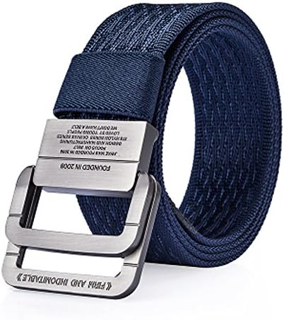 48" Men Nylon Double Ring Alloy Buckle Web Belt Military Tactical Durable Outdoor Sport Pants Strip (Blue)