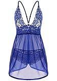 Adorneve Women Sexy Open Back Lingerie Deep V-neck Lace Chemise Halter Sleepwear