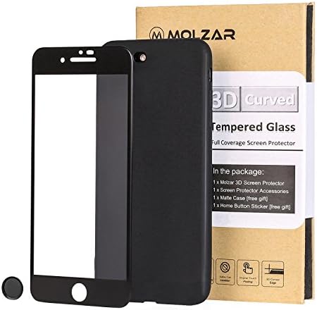 Molzar Tempered Glass iPhone 8 Plus 7 Plus Screen Protector [Full Coverage] [Case Friendly] [Matte TPU Case and Home Button Sticker Included] for Apple iPhone 8 Plus 7 Plus, Black