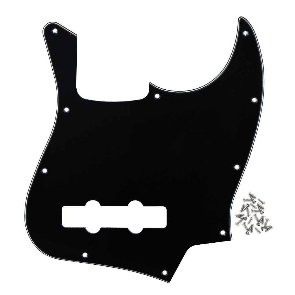 FLEOR 10 Hole JB Bass Pickguard 3Ply Scratch Plate without Truss Rod Notch for Standard 4 String Model JB Bass Guitar, Black