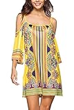 Anatoky Womens Cold Shoulder Spaghetti Strap Tribal Printed Summer Shift Dress,Pattern 7,Medium