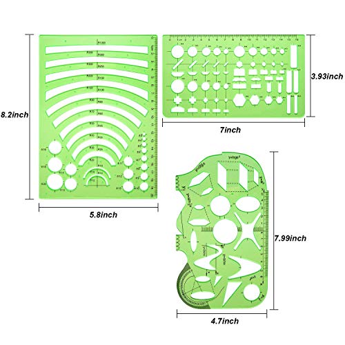 6 Pieces Plastic Measuring Templates Building Formwork Stencils Geometric Drawing Rulers for Office and School, Clear Green