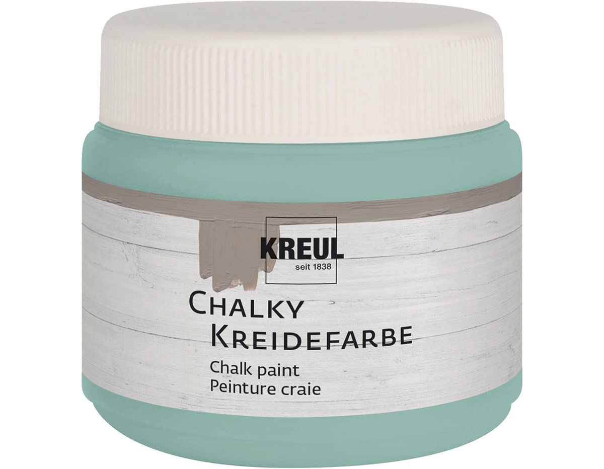 Kreul 75326 Chalky Chalk Paint, Ice Mint in 150 ml Plastic Tub, Gentle - Matte Colour, Creamy Opaque, Quick-Drying, for Used Look Effects