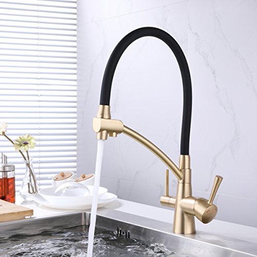 GAPPO Commercial Pull Out Kitchen Sink Faucet Dual Handle 3 in 1 Water Filter Purifier Faucets Gold