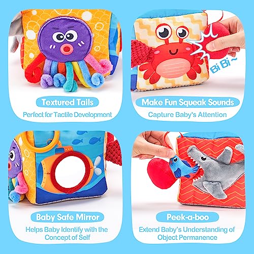 hahaland Baby Toys 3-6 Months Montessori Tissue Box for Babies, Sensory Toy Interactive Tissue Box and Mirror, Newborn Boy Gift