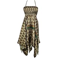 Mogul Interior Kristina Women Handkerchief Hem Boho Fashion Dress Summer Sundress OneSize