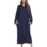 Lu's Chic Women's Long Robe Hooded Bathrobe Zipper Up Duster Full Length Solid Pocket Housecoat Sleepwear