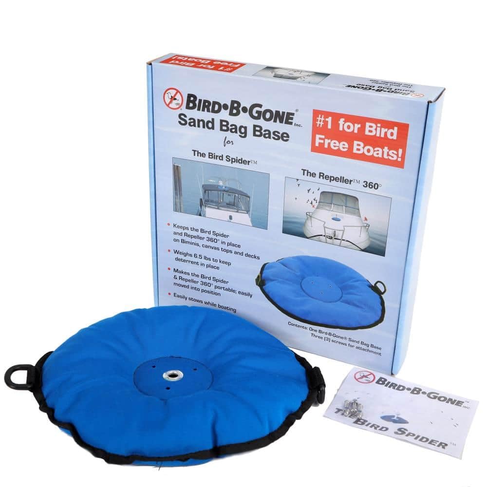 Photo 1 of Bird B Gone - Weighted Sand Bag Base (6.5 lbs) - Stabilizer for Bird Spider 360 & Repeller 360 Deterrents - Weatherproof Blue Canvas - for Boats and Docks - Portable - Installation Hardware Included