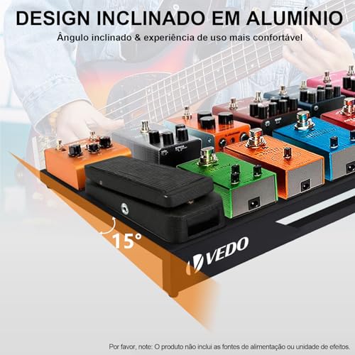 VEDO Pedalboard para guitarra, liga de alumínio, 1,2 kg, pedalboard leve para efeitos, 56 cm x 32 cm com bolsa de transporte, velcro, abraçadeiras, tamanho padrão de 56 cm (inclinado).