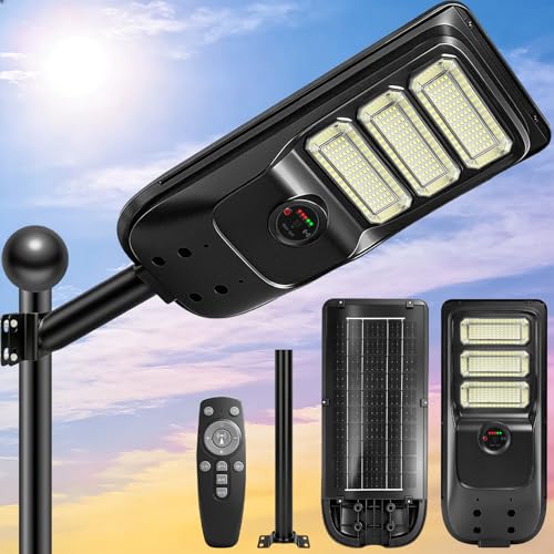 Lamparas Solares Exterior 300W, 30000LM Lampara Solar Exterior con Sensor de Movimiento, 8500K Luces Solares para Exterior de Dusk a Dawn,Adecuada Para Garaje,Carretera,Senderos,Jardín y Porche,IP66