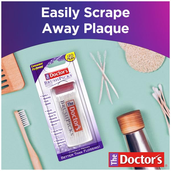THE DOCTOR’S BRUSHPICKS, INTERDENTAL BRUSHES AND DENTAL PICK 2-IN-1, PLAQUE REMOVER FOR TEETH, 120 TOOTHPICKS, 1 PACK