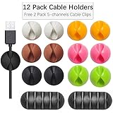 Adywe 12 Pack, Desktop Tough Adhesive Cable Clips Holders, Cable Organizer and Cord Management System for your Wires, Desktop Cable Organizer and Computer, Electrical, Charging or Mouse, USB Cord