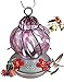 Grateful Gnome - Hummingbird Feeder - Hand Blown Glass - Caged Pink Flower - 16 Fluid Ounces - Free Bonus Accessories S-Hook, Ant Moat, Brush and Hemp Rope Included
