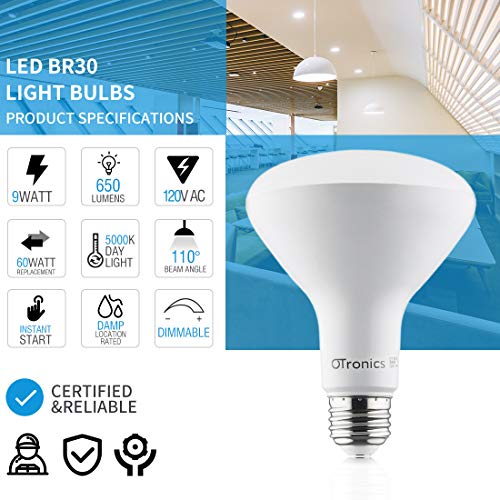 8 Pack BR30 LED Light Bulbs 9W Replacement 60W, 5000K Daylight, 650 LM, E26 Base, Dimmable, Indoor Flood Light for Cans - UL & Energy Star
