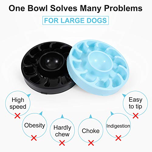 Plastic Slow Feeder Bowl Slow Down Eating Bowl Hold Dry or Wet Food for Large Dogs Anti-gulp Reduce Slip Petal-shaped Bowl Dog Bowl Slow Eating Stop Bloat for Fast Eater 2 Pack Fun Feeder,Black+Blue