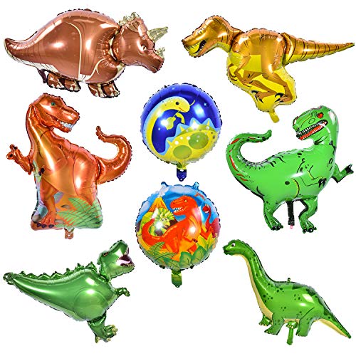 Herefun 8 Stücke Dinosaurier Folienballon, Dinosaurier Ballons Wiederverwendbare Heliumballons, Folien Ballons für…