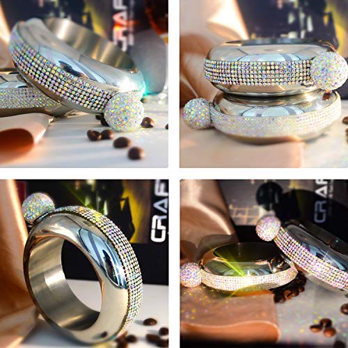 BOKIN Bracelet Bangle Flask 304 Stainless Steel with Handmade Crystal, Funnel in Gift Box for Women Girls Dance Birthday Party Club Bar, 3.5oz (Silver)