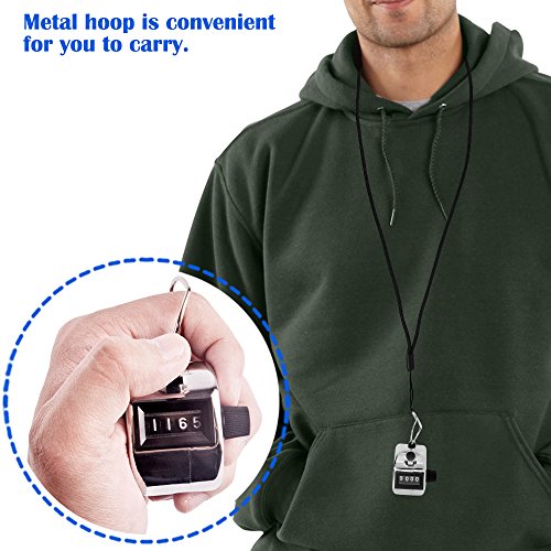 image for 4 Digit Hand Tally Counters with Lanyards, AFUNTA 4 Pack Mechanical La