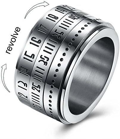 FATFOX 14MM Men's Stainless Steel Ring Turn Rotated Text Password Rings For Men Gift (10)