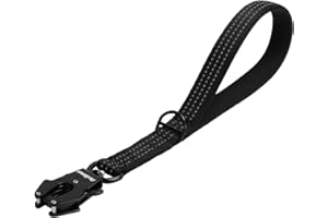 PetBonus Heavy Duty Short Dog Leash, 12 Inch Nylon Traffic Leash with Quick Release Clip, Comfortable Padded Handle, Reflecti