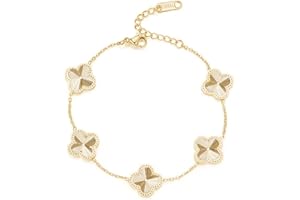 Galeuneon 14K Gold Plated Lucky Flower Bracelet LYTWS|Adjustable Bracelets| Cute Link Bracelets Jewelry Gifts for Women Teen Girls