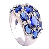 Psiroy 925 Sterling Silver Created Blue Sapphire Filled Knuckle Joint Ring Band