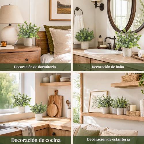 - Pacote de 3 mini plantas de eucalipto artificial de plástico para decoração em casa, escritório, secretária ou quarto
