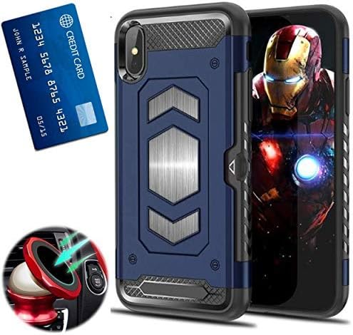 So Slick Accessories iPhone XR Case with Card Holder and Magnetic car Back Full Body Armor Apple iPhone 6.1 Inches Wallet case (iPhone XR Blue)