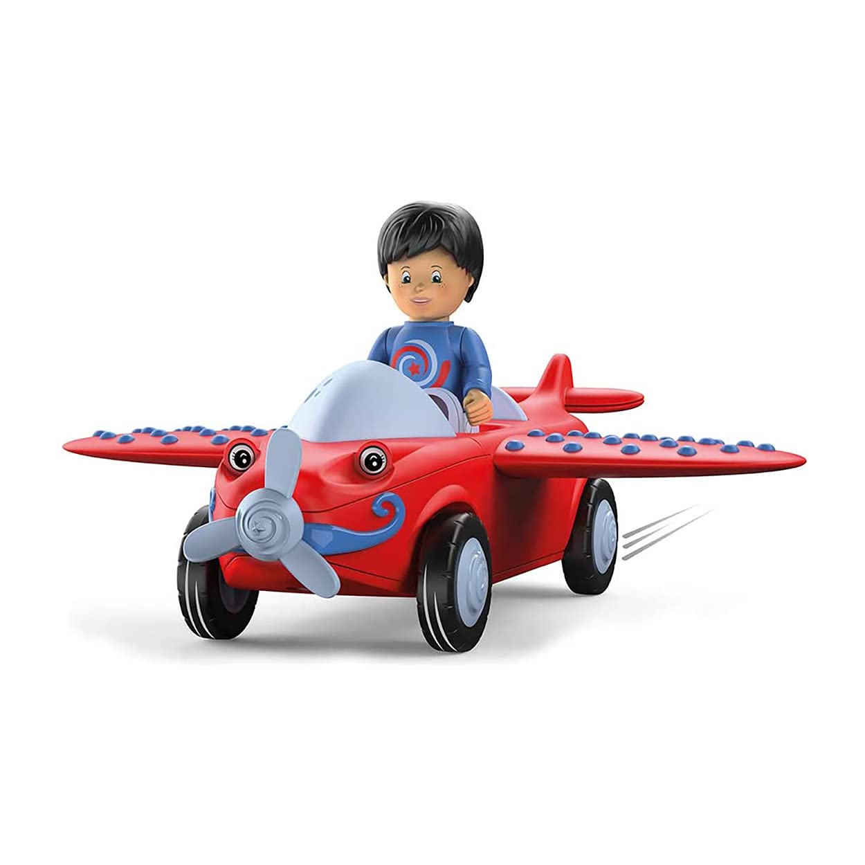 Toddys by siku 0116, Leo Loopy, 3-piece propeller plane with light and sound, Interconnectable, Includes movable toy figure, friction motor, Red/Grey, 12+ months