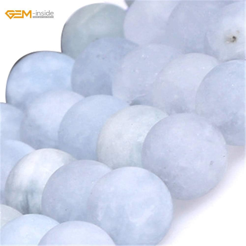GEM-Inside 6mm Blue Aquamarine Stone Gemstone Semi Precious Matte Frosted Round Beads for Jewellery Making - Image 3