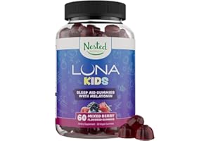 Nested Naturals Luna Kids Sleep Gummies - Non-Habit Forming Kids Melatonin Gummy with Valerian Root, Chamomile, and Lemon Balm - Children's Melatonin Sleep Aid - Mixed Berry, 60 Vegan Gummies