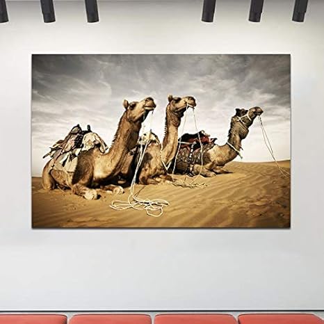 Amazon Co Jp 砂漠の壁の装飾画のラクダアートプリントリビングルームの動物の絵画キャンバスプリント風景画 40x60cm フレームなし ホーム キッチン