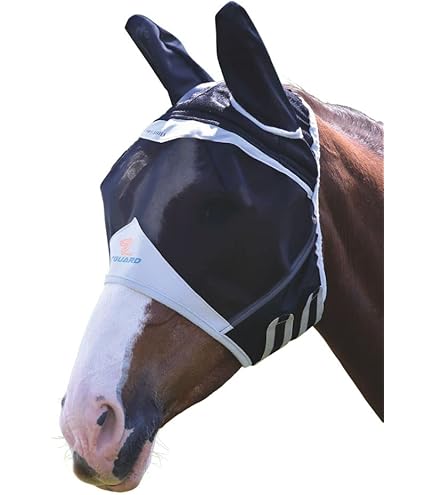 Masque Anti-mouches Pour Cheval Pro-Force, Réglable, Avec Oreilles, Doublure Polaire Et Filet Ultra-fin - Protection UV, Confortable Et Respirant