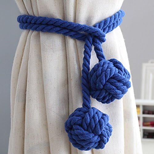 A Pair Hand Knitting Curtain Rope Rural Cotton Rope Tie Band-Two Knot balls-Dark Blue