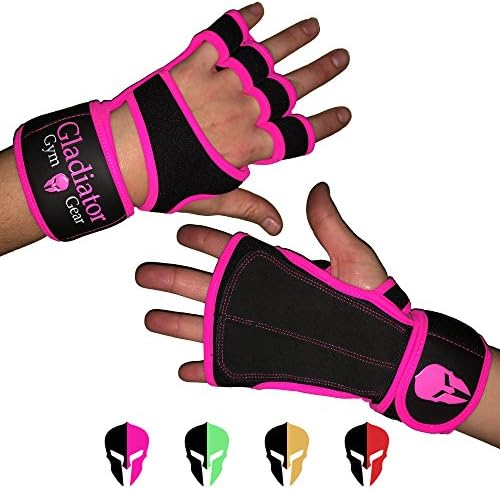 Neoprene CROSS TRAINING GLOVES with built in Velcro WRIST WRAP &amp; full LEATHER PALM protection NON SLIP grip. G3 Workout Gloves for WOD WEIGHTLIFTING PULLUPS KETTLEBELLS &amp; DUMBBELLS (Pink, Large)